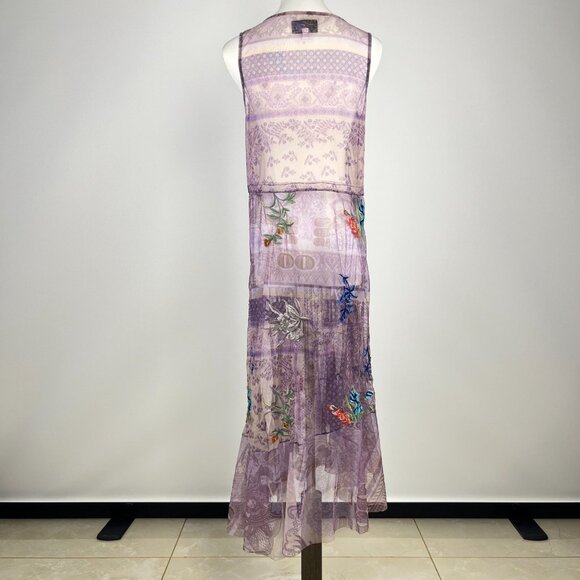 $398 NWOT JOHNNY WAS SILVANA Embroidered Floral MESH MIDI DRESS Size S Purple - Picture 7 of 15